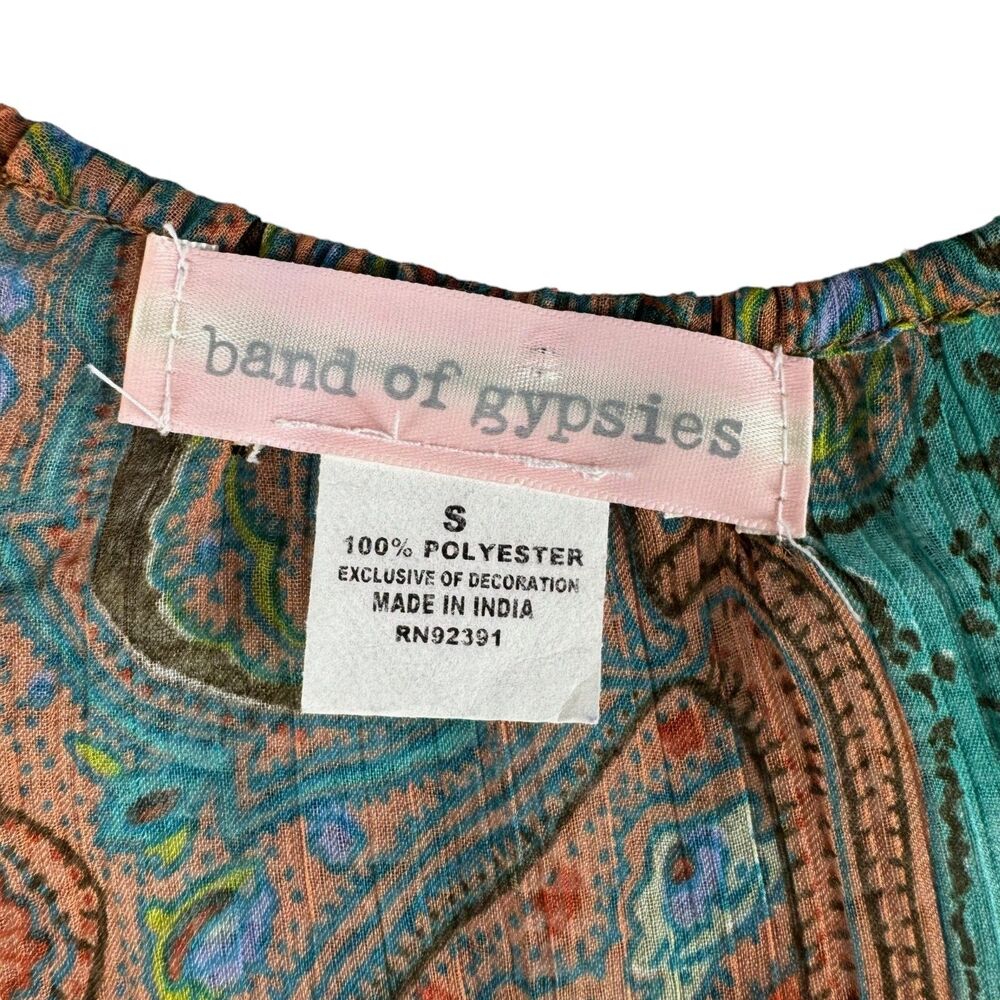 Band Of Gypsies Dress Women’s Small Colorful Paisley Sheer Long Sleeve Top Boho - Picture 3 of 10